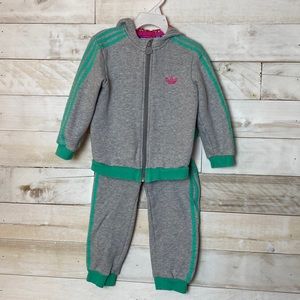 Adidas 3T Grey Zip Up Hoodie with Matching Sweatpants